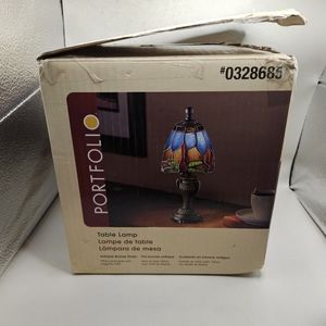 Tiffany Style Dragonfly Night Light Stain Glass Blue. Brown, Red, Green 11” Tall